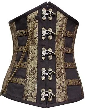 corset with bold loops-Chavil Gold Brocade Steel Boned Underbust Corset