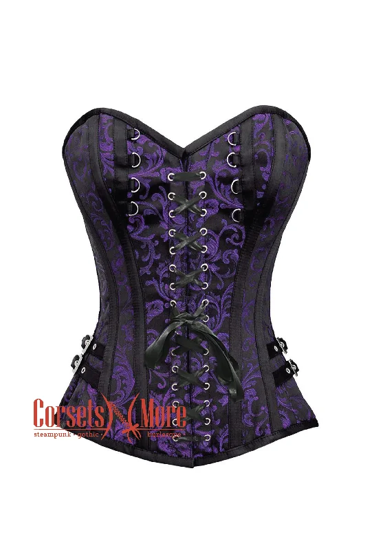 corset for summer knots-Plus Size Purple and Black Brocade Overbust Corset Bustier Heart Top Costume