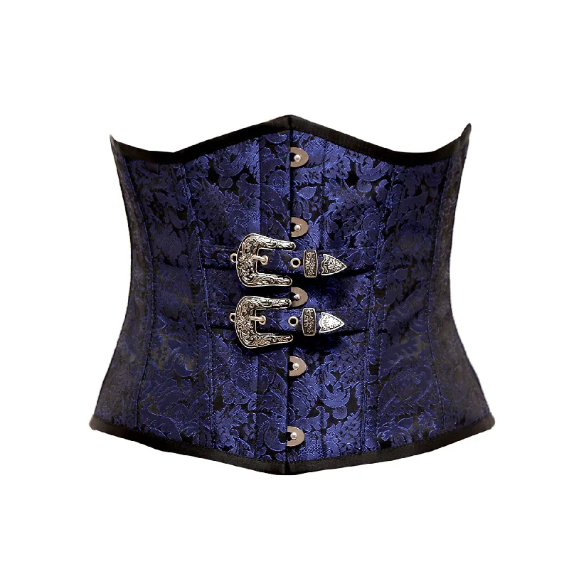 corset for burlesque curls-Ubai Blue Brocade Underbust Corset