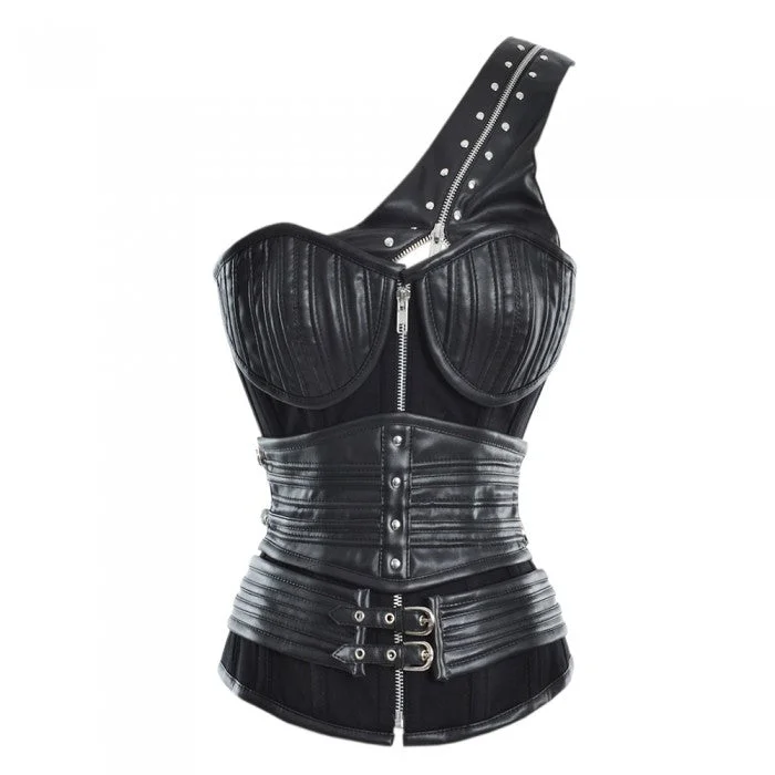 corset for steampunk strands-Pearce Black Gothic Corset With Shoulder Strap