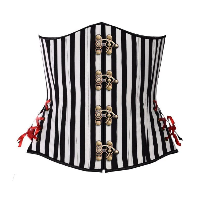 corset for body curls-Ohio Black & White Taffeta Waist Training Corset