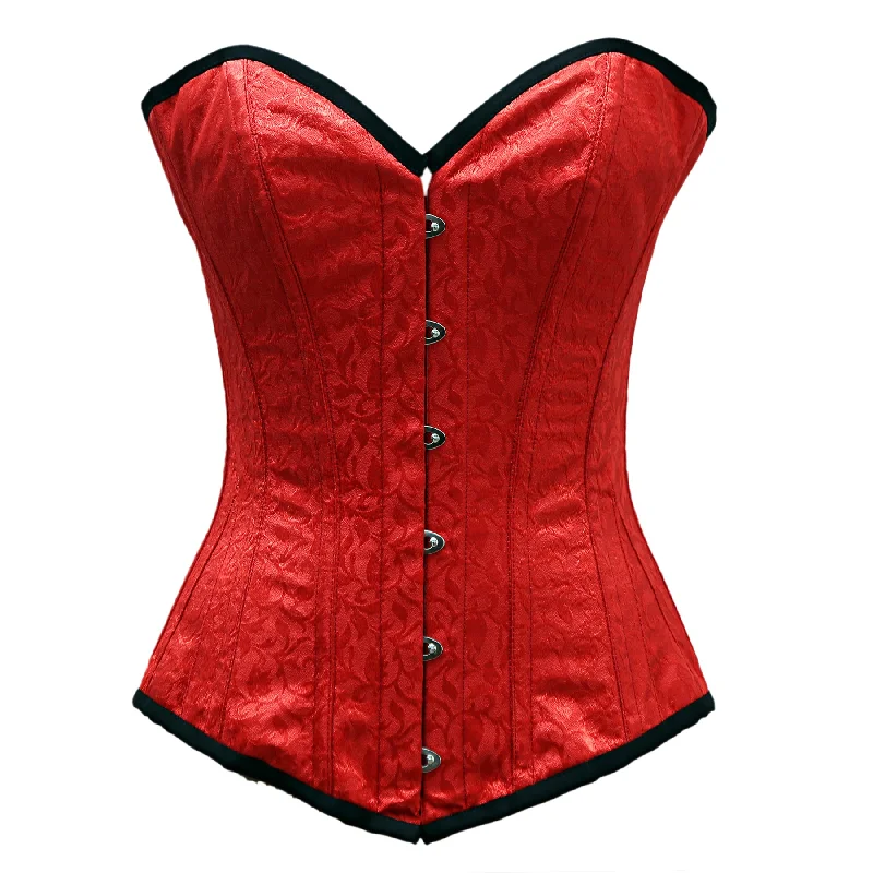 corset for retro curls-Gar Red Satin Brocade Overbust Corset