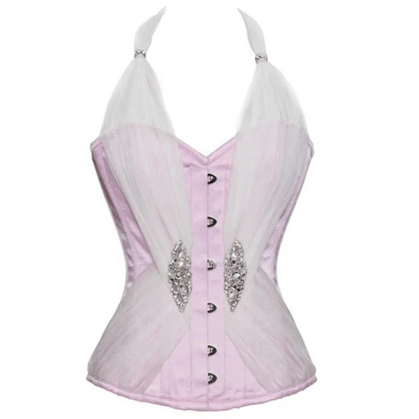 corset with leather knots-Diop Pink Satin Tied Up In Cupcakes Corset