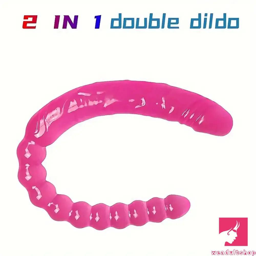 Pendant-hung dildo-17.72in Long Double Heads Crystal Pink Simulation Dildo With Butt Beads