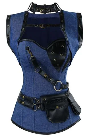 corset with studded bows-Lima Denim Steampunk Overbust Corset