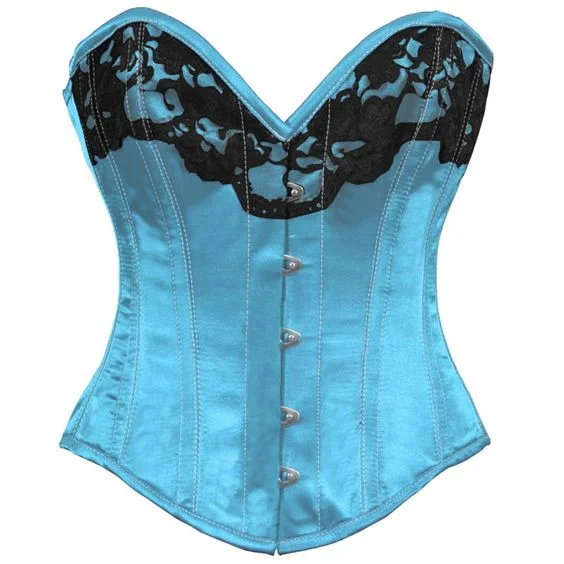 corset with satin weaves-Adelaide Turquoise Satin Burlesque Overbust Corset