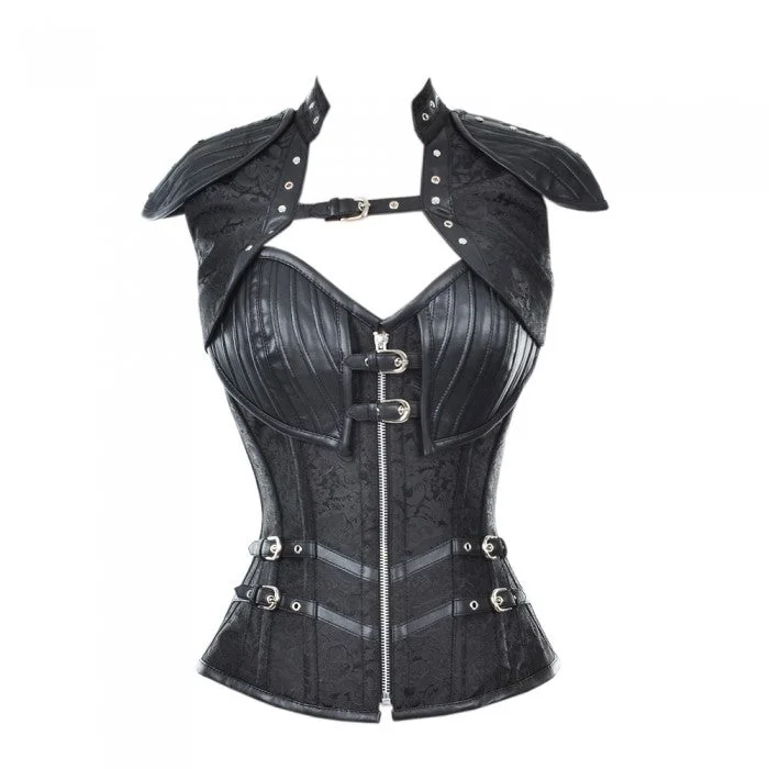 corset with satin curls-Ivanovic Faux Lether Brocate Corset With Sholder Plates Jacket