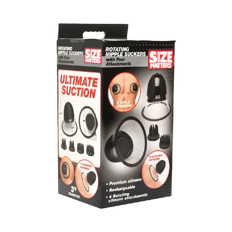 Size Matters 10X Rotating Silicone Nipple Suckers with 4 Attachments Black