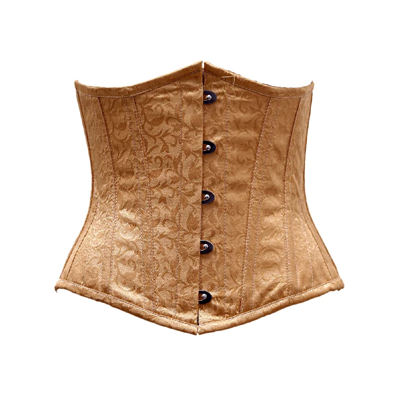 corset with velvet curls-Lasanna Dark Beige Satin Brocade Underbust Corset