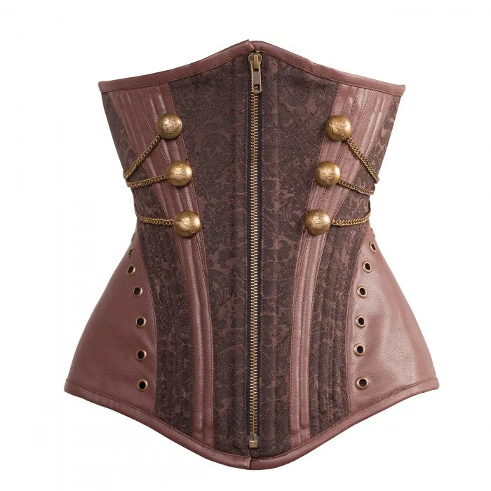 corset with metallic links-Pique Steampunk Underbust With PU Hip Panels And Brass Details