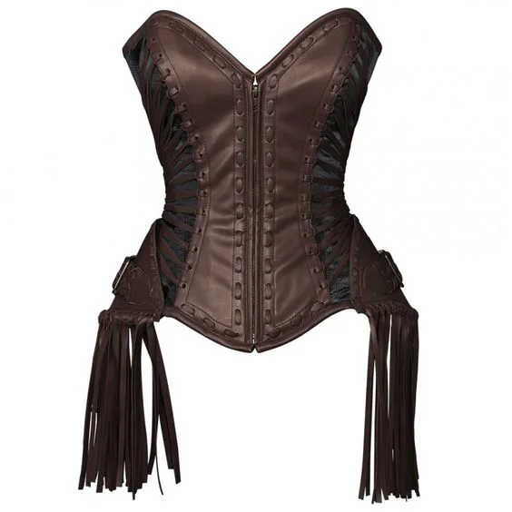 corset with scalloped loops-Shoudran Brown Steampunk Overbust Corset