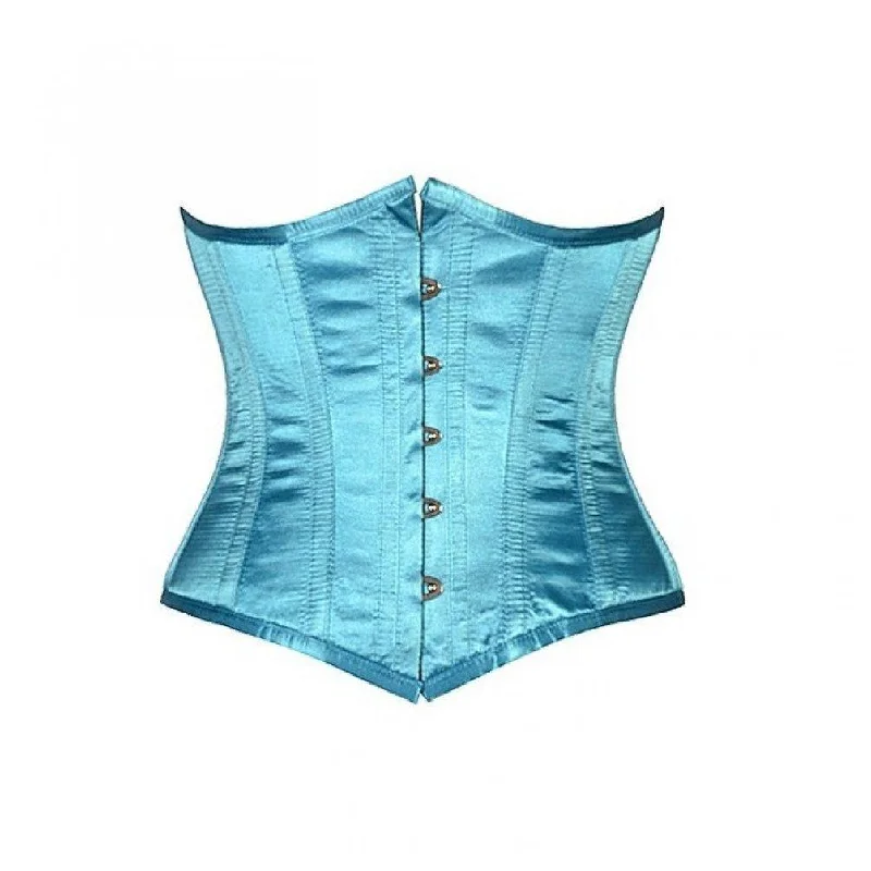 corset for holiday photoshoot-Baby Blue Satin Gothic Underbust Plus Size Corset Waist Training Burlesque Costume Bustier