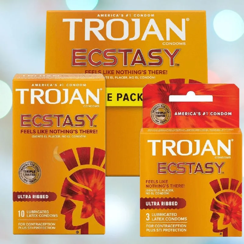 rechargeable vibrating anal toy for solo play-Trojan Ultra Ribbed Ecstasy Condoms