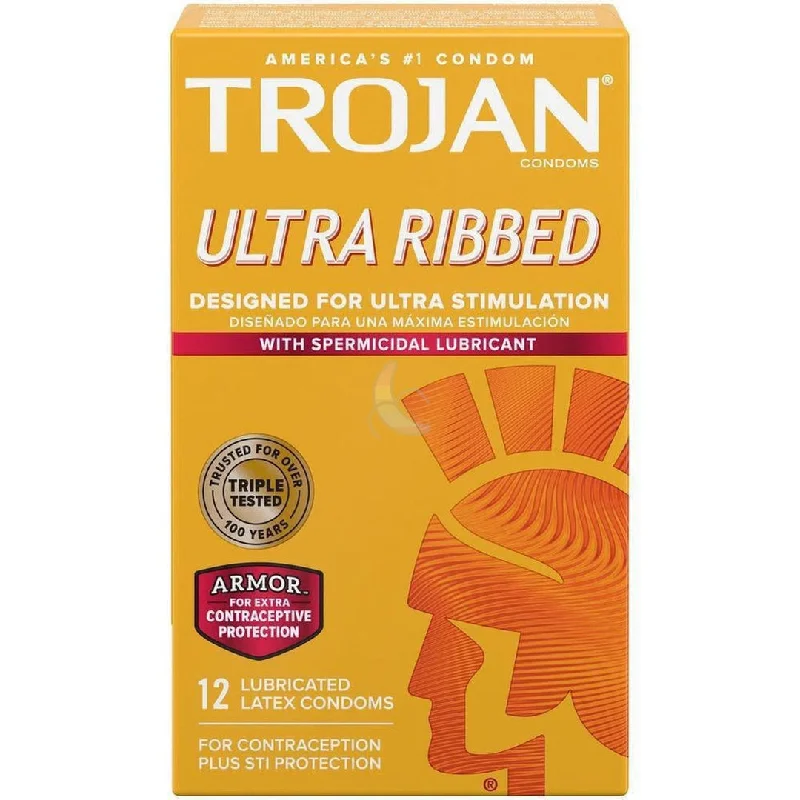 vibrating dildo with remote control for couples-Trojan Ultra Ribbed Armor Condoms