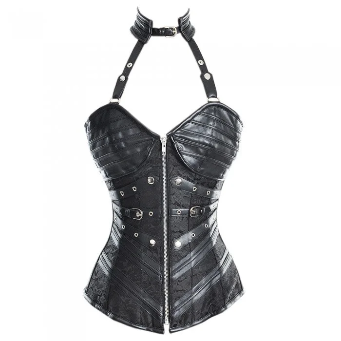 corset with glitter curls-Fico Gothic Overbust Neckholder Corset