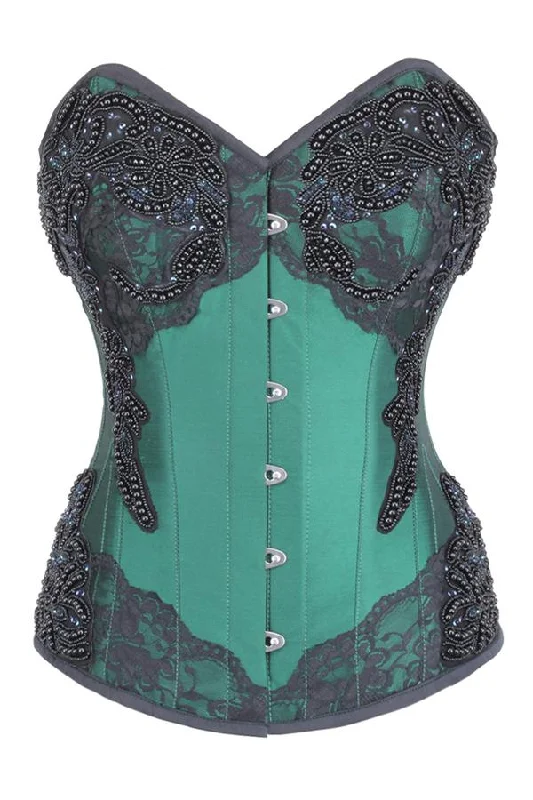 corset with floral curls-Jemminson Lace & Bead Embellished Overbust Corset