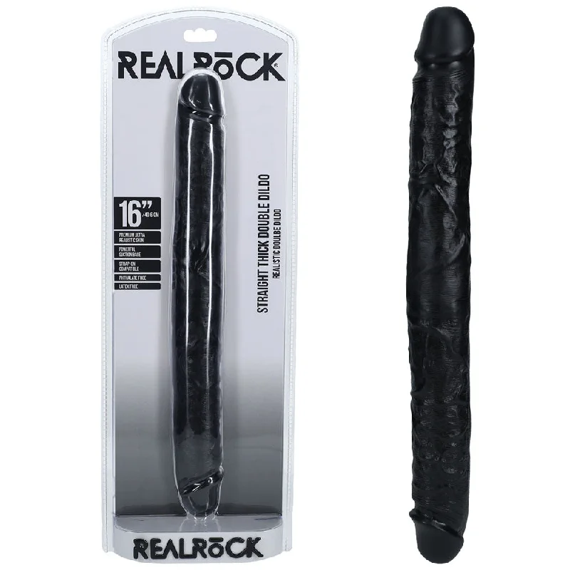 Fast-Pleasure Masturbator Tool-REALROCK 40cm Thick Double Dildo - Black