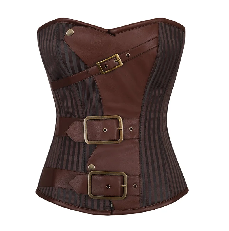 corset for costume knots-Shivley Coffee Brown Stripe Brocade Steampunk Corset