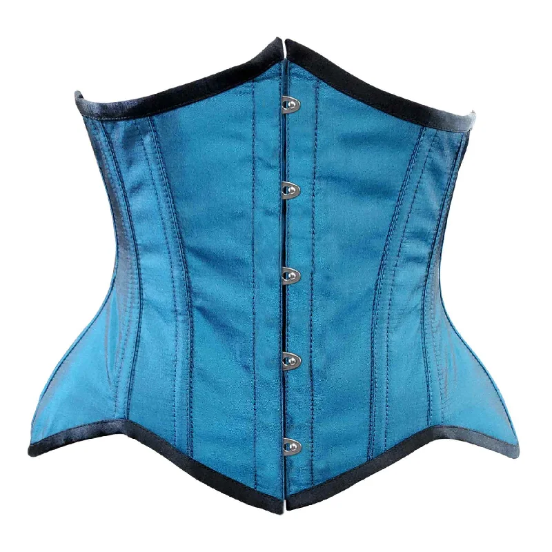 corset with metallic ties-Zodd Steel Boned Turquoise Underbust Curvy Corset