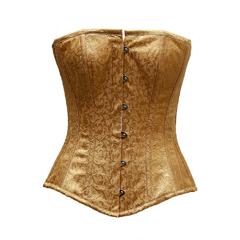 corset with lace cords-Suzi Golden Satin Brocade Overbust Corset