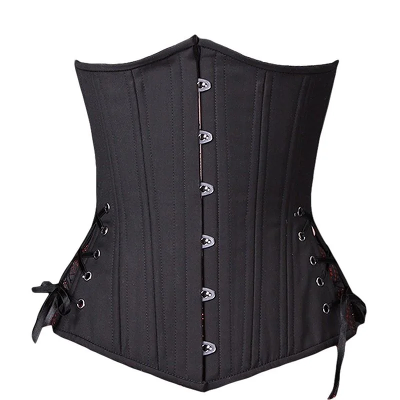 corset with satin loops-Warney Black Cotton Waist Training Corset