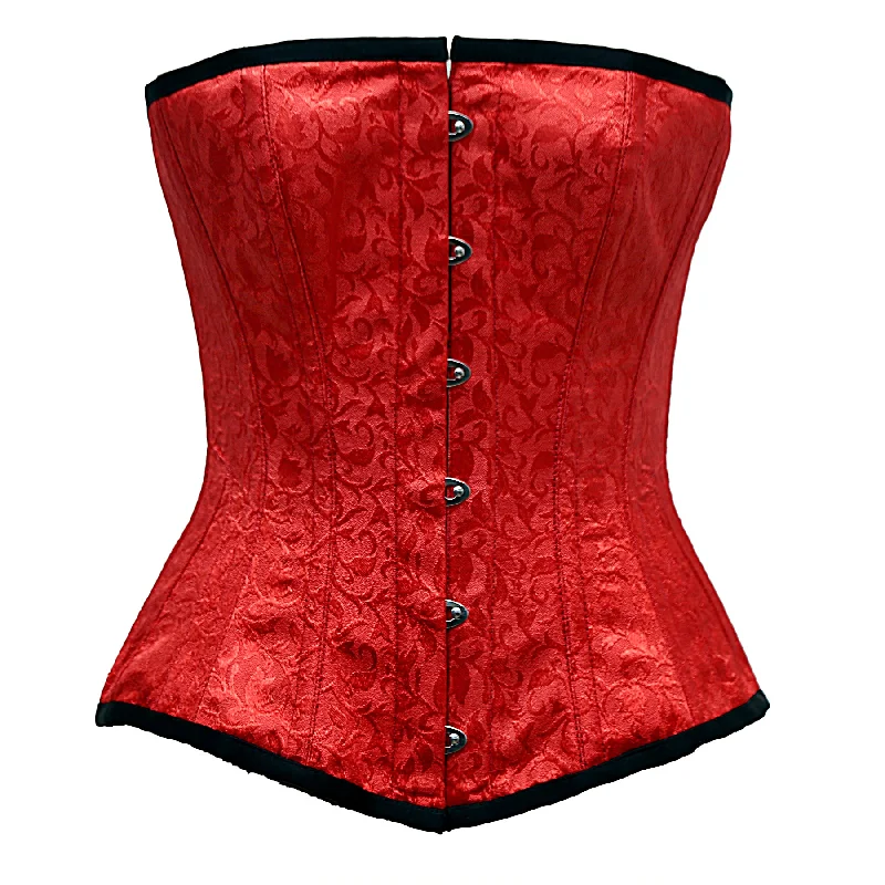 corset for gothic curls-Bennet Red Satin Brocade Overbust Corset