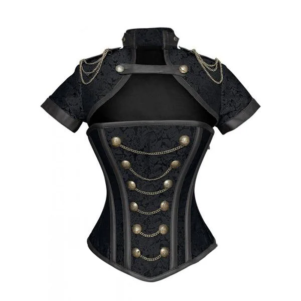 corset with metallic loops-Kalisha Black Steampunk Overbust Jacket Corset