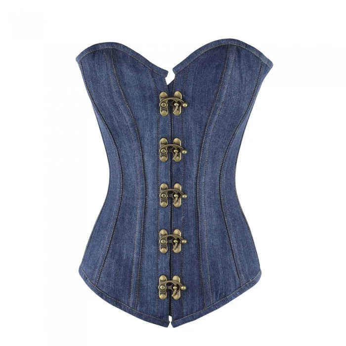 corset with layered curls-Judith Blue Denim Longline Overbust Corset