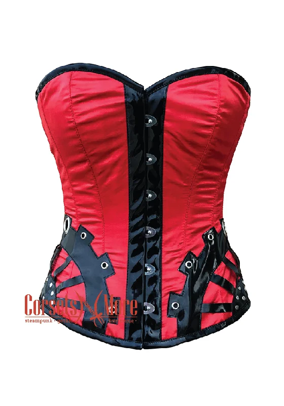 corset for retro links-Plus Size Red and Black Satin Gothic Sexy Costume Overbust Corset Bustier Top