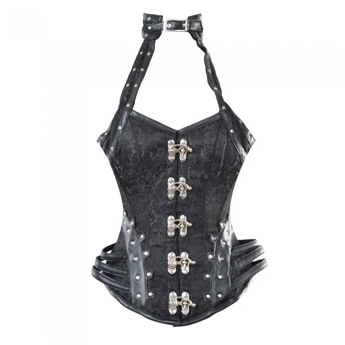 corset with velvet curls-Mazda Gothic Corset With Hip Straps And Neckholder