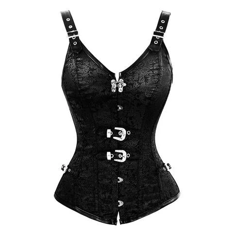 corset with structured curls-Congreaves Black Gothic Corset With Strap