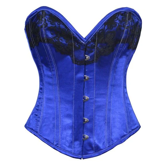 corset with pearl weaves-Lillian Blue Satin Burlesque Overbust Corset