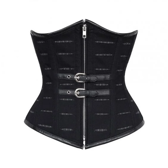 corset with layered bows-Sherlam Black Cotton Underbust Corset