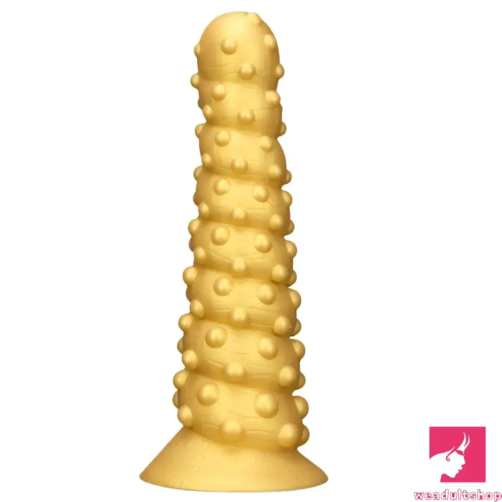 Raspberry-tangy dildo-7.48in 11.02in 15in Soft Gold Silicone Spiral Spiked Big Butt Plug Dildo