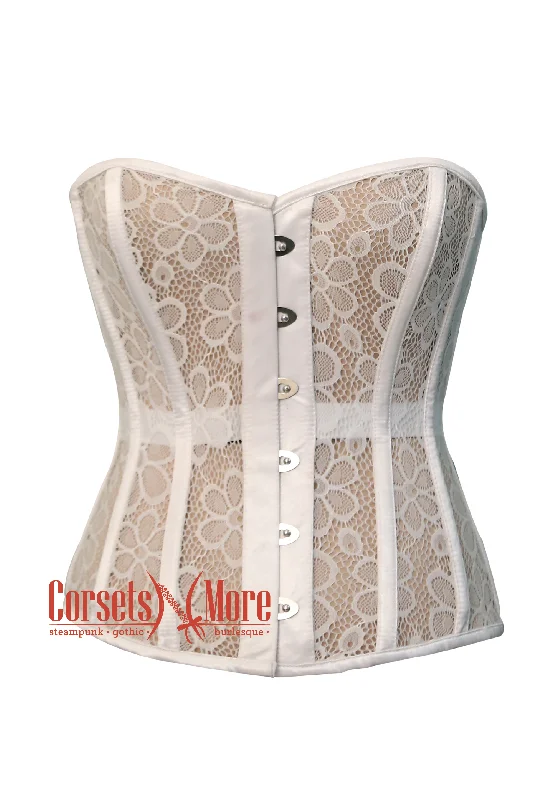 corset with bold weaves-Plus Size White Mesh Nylon Net  Corset Waist Training Overbust Top