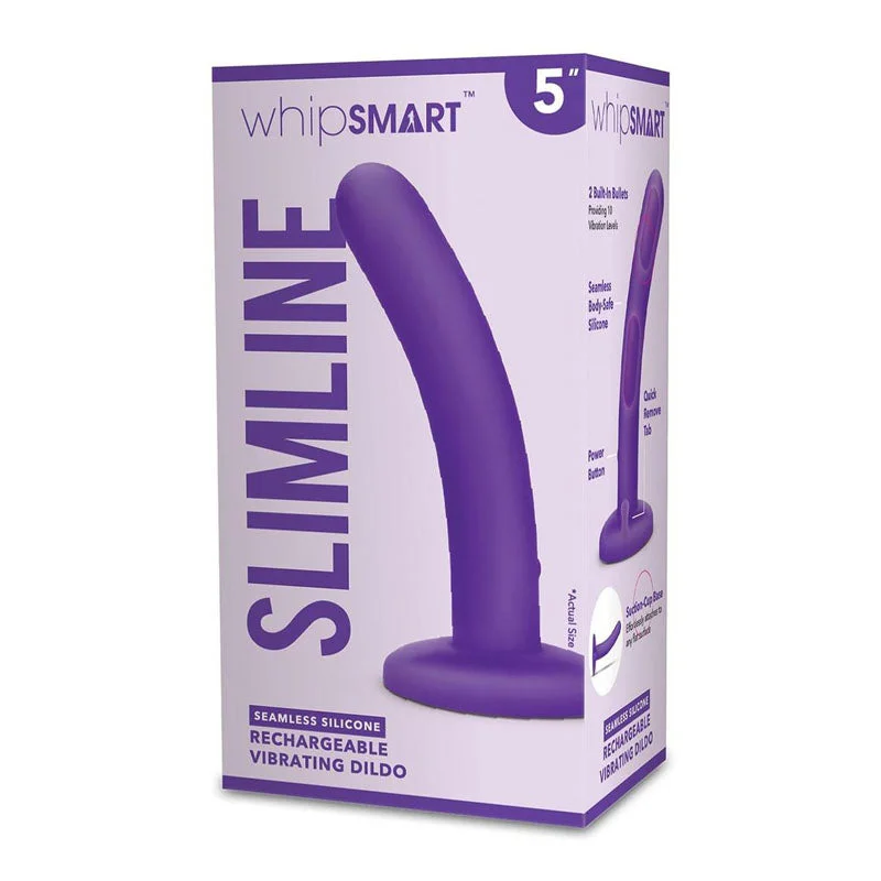 Long-Session Masturbator Sleeve-WhipSmart 5'' Slimline Rechargeable Vibrating Dildo - Purple