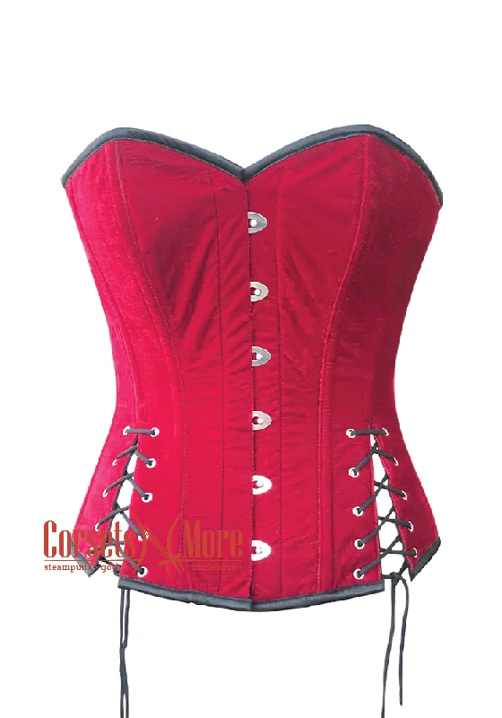 corset for fashion links-Women’s Red Velvet Gothic Costume Waist Training Plus Size Overbust Bustier Top