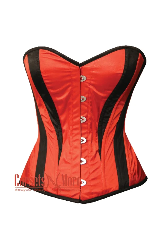 corset with velvet weaves-Plus Size Red and Black Satin Halloween Costume Overbust Sweetheart Neckline Corset Top