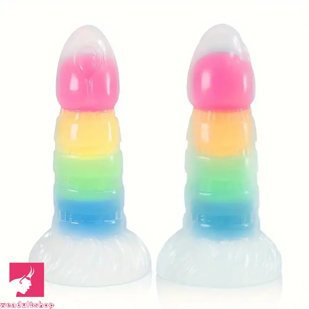 Piranha-bite dildo-7.87in Luminous Silicone Real Soft Rainbow Dildo Hands Free Toy