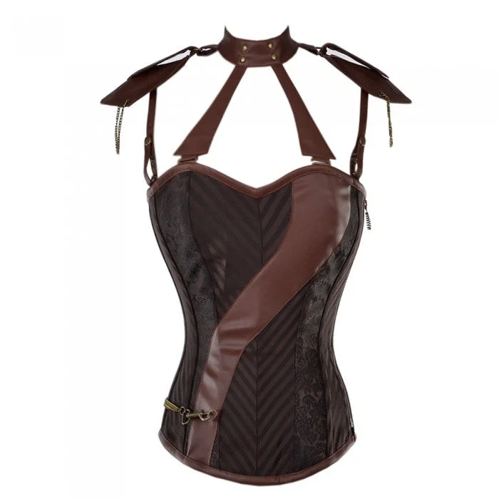 corset with side loops-Whalen Steampunk Corset With Faux Leather Cage Straps