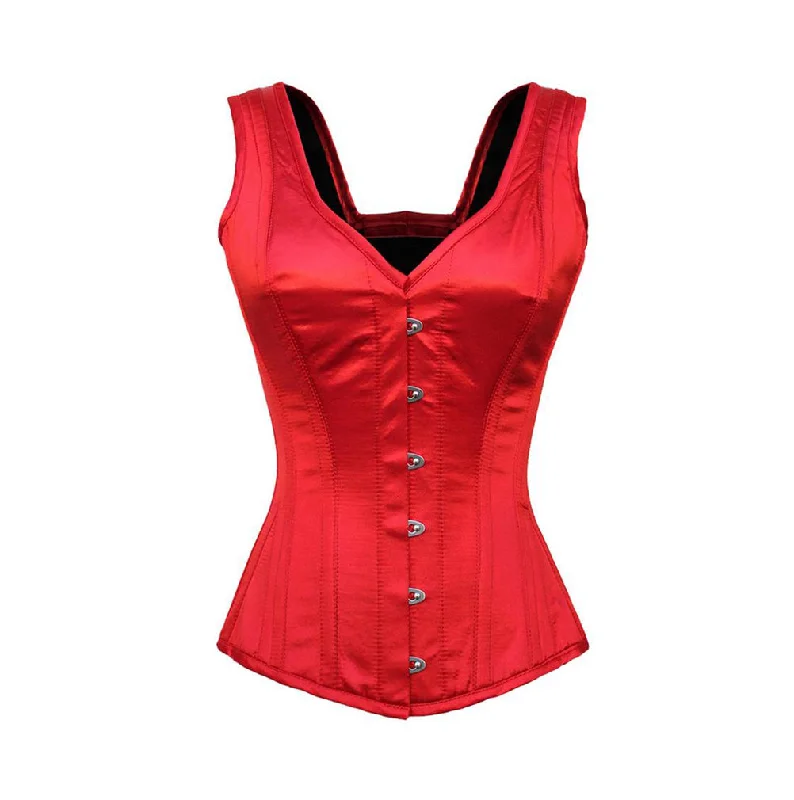 corset for burlesque weaves-Aprik Red Satin Shoulder Straps Overbust Corset