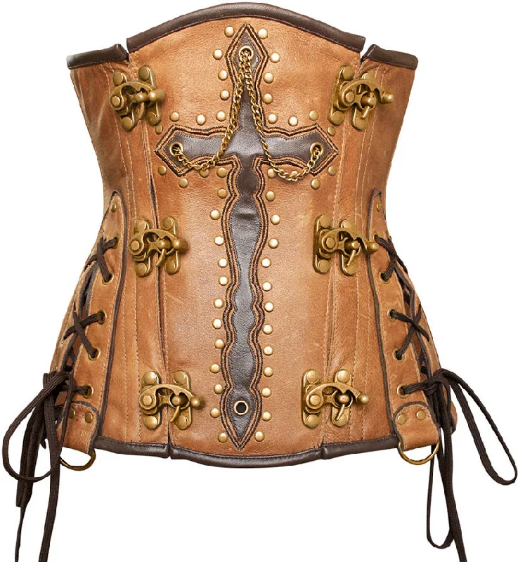 corset for evening loops-Guthrie Crossed Design Crunch Leather Underbust Corset