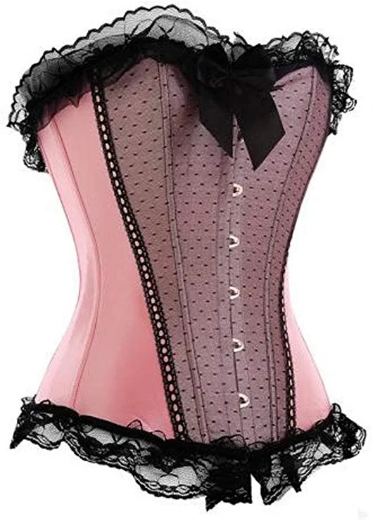 corset with sheer curls-Gerogina Baby Pink Satin Overbust Corset Lace