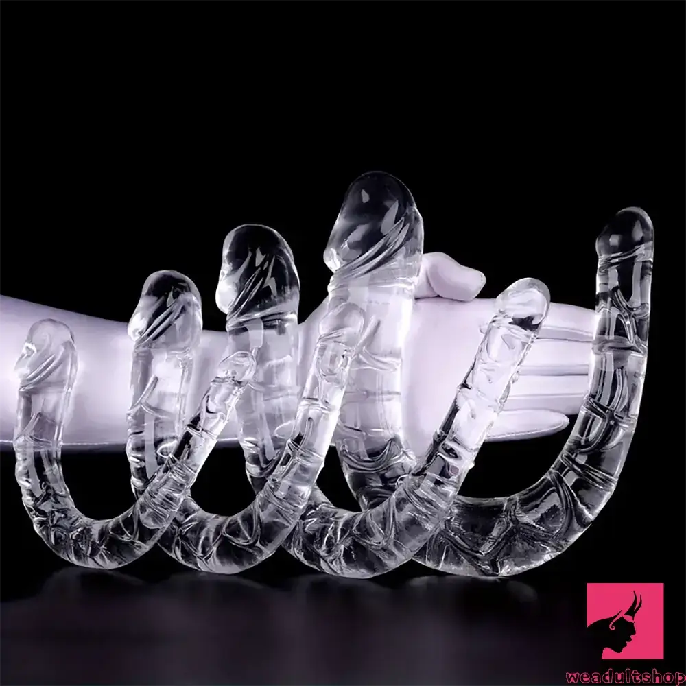 Coin-embossed dildo-5.31in 6.69in 7.48in 8.46in Clear Dual Heads Curved U Shape Sex Dildo