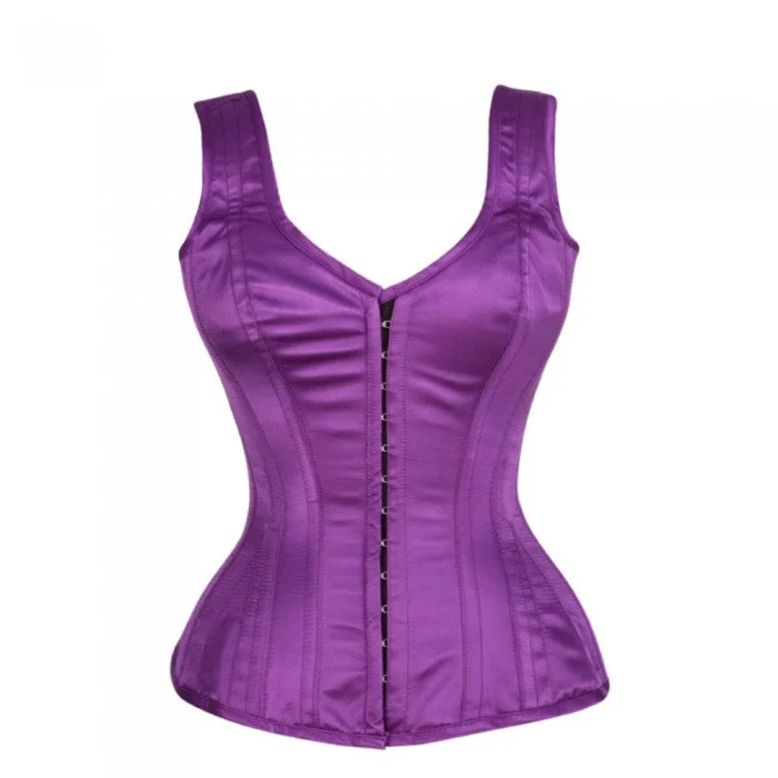 corset with studded curls-Emmett Satin Shoulder Straps Overbust Steel Boned Corset